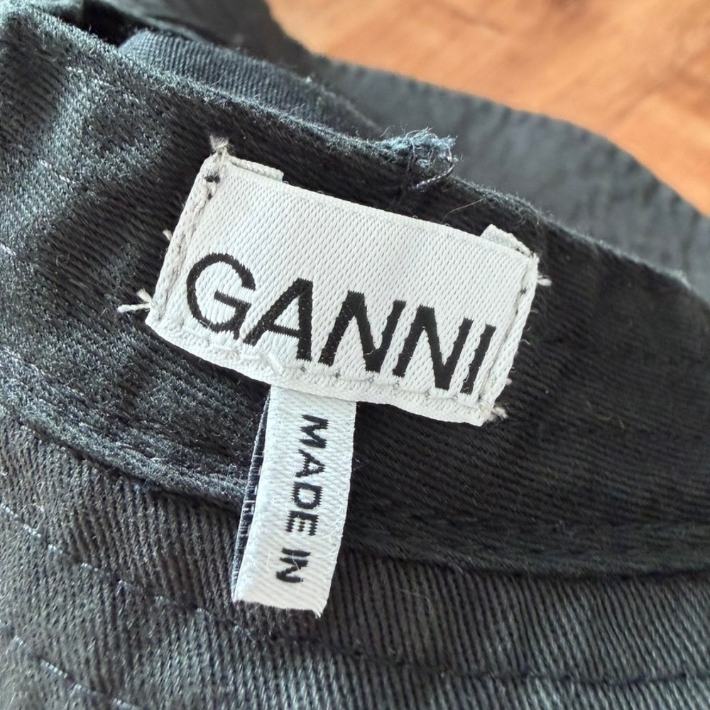 Ganni Bucket Hat Women M/L Black Embroidered Logo‎ Cotton Twill Outdoor Beach - Picture 3 of 10